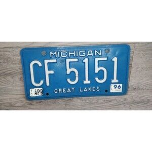 Vintage Michigan License Plate CF 5151 Blue Great Lakes Collectible Man Cave Tag